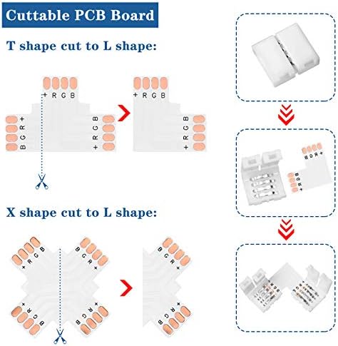 Mudder 95 Pcs 4-Pin LED Strip Connectors for SMD 5050 RGB, Solderless T L X Shaped PCB - Image 2