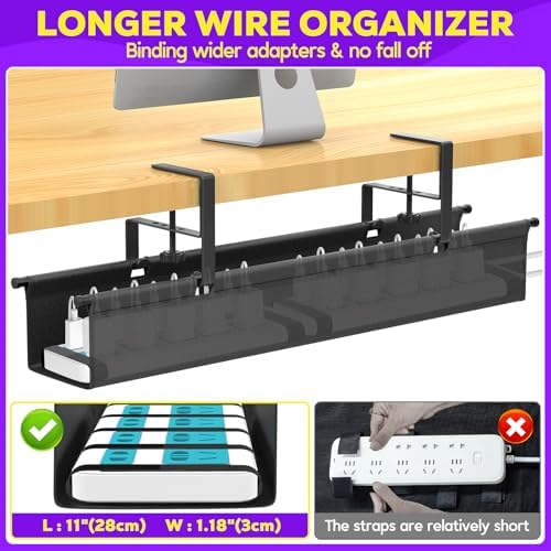 Large Under Desk Cable Management Tray, REFLYING 29.1" Cable Management Under Desk No Drill,Adjustable Clamp Cord Wire Organizer, Cord Hider for Standing Table, Wire Hider for Office,Home (Medium) - Image 5