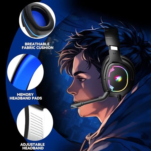 Jimonyer Gaming Headset for PS5 PS4 Xbox Series X|S PC Switch (Blue) - Image 5