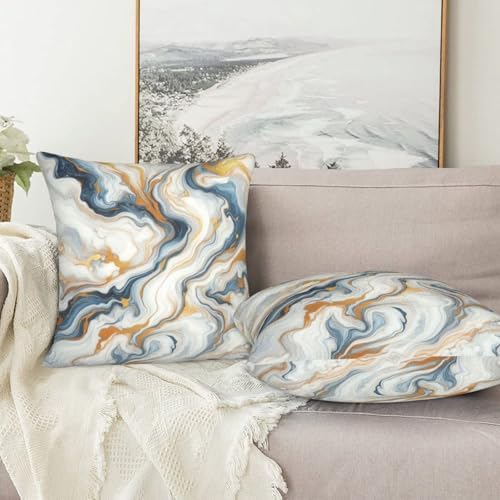Liquid Marbling Background Pillowcase Set of 2 Gold and Teal Marble Throw Pillow Covers Shells for Couch Office Bedroom Home Decoration, 22"X22" - Image 7