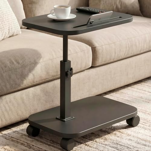 Adjustable TV Tray Side Table 360°Swivel Rolling, Black by Unknown