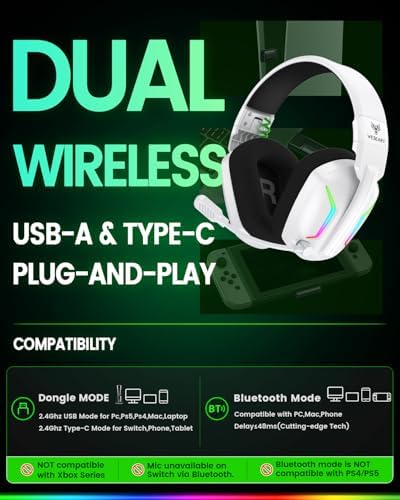 WESEARY Wireless Gaming Headset with Mic for Ps5, Ps4, PC| 3D Spatial Audio - Image 2