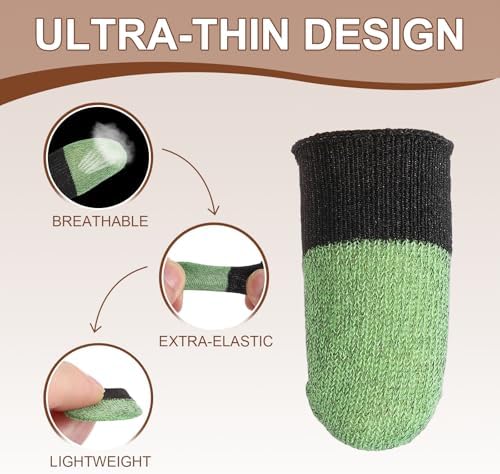 PATIKIL Controller Finger Thumb Sleeves, 40 Pack Mobile Gaming Finger Sleeve Silver Fiber Tip Gloves Anti-Sweat Breathable for Game Phone Touchscreen Devices, Green - Image 3