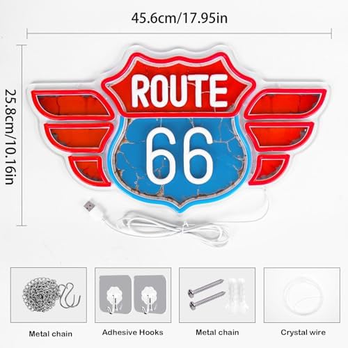 UV Printed Route 66 Neon Sign Vintage Route 66 Garage Wall Decor Dimmable Led Us High Way Sign for Man Cave Garage Neon Lights for Bedroom Party Club Gift - Image 2