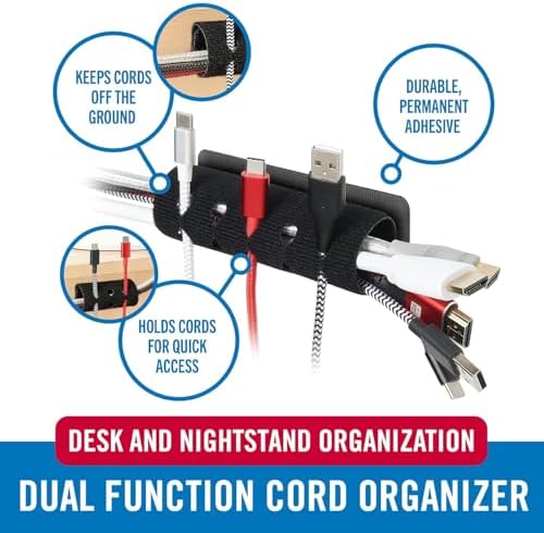 VELCRO Brand Complete Desk Cable Management Kit | 8in Mountable Cable Sleeve 2pk + 150pk Reusable Cable Ties + Desk & Nightstand Cord Organizer | Black, Damage-Free Mounting - Image 6