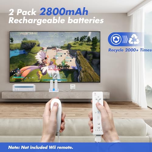 Remote Controller Charger for Wii/Wii U with 2 Pack 2800mAh Rechargeable Battery Pack, 2 Port Charging Station for Wii Controller, Remotes are not Included - Image 5