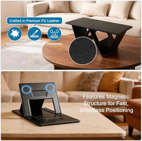 PRETYZOOM Foldable Lap Desk for Bed and Couch, Portable Laptop and Tablet Stand with 4 Adjustable Angles, Non-Slip PU Leather Bed Tray for Reading, Browsing, Streaming, Fits Laptops up to 17 Inches - Image 6