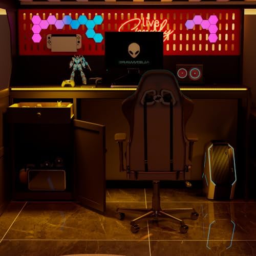 Merax Full Size Gaming Loft Bed with Integrated Desk and Lights, Black+Red - Image 7