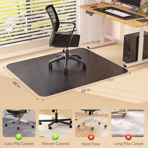 Office Chair Mat for Low Pile Carpet, 48" x 60" Clear Plastic | Heavy Duty Floor Protector Smooth Glide Desk Chair Mat for Rolling Chairs, Computer Chair Mat for Home Office Gaming-Black - Image 2