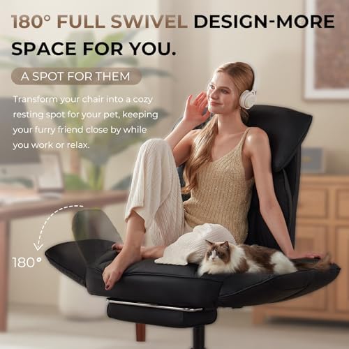 Dowinx Cross Legged Office Chair with Pivoting Armrests,Criss Cross Chair with Pocket Spring Seat & Back,Reclining Computer Gaming Chair with Footrest and Metal Base (Black) - Image 3