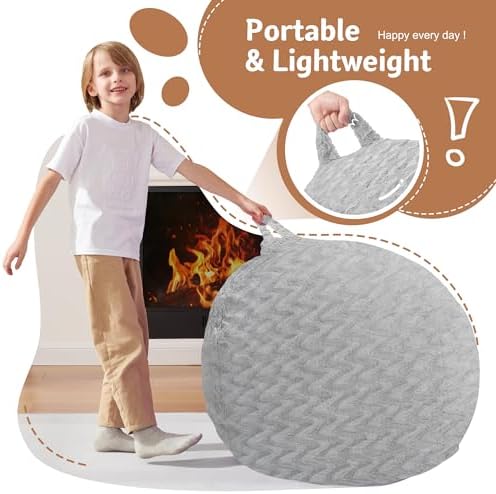 2FT Bean Bag Chair,Giant Bean Bag Chairs for Adults,Big Bean Bags with Memory Foam Filled, Large Beanbag Chairs with Chevron Plush Cover-Light Grey - Image 4