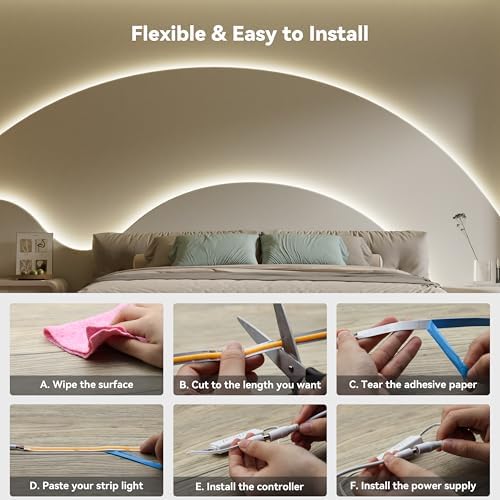 PAUTIX COB LED Strip Lights,UL Listed Dotless LED Lights with RF Remote,32.8ft Natural White 4000K Super Bright Dimmable 24V Flexible LED Tape Light,Kitchen Cabinet,Office,Stairs,Shelf Indoor Lighting - Image 6