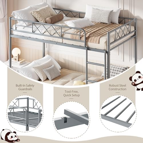 Garvee Bunk Bed Twin Over Twin with Extra High Guardrail, Heavy Duty Metal Frame & Sturdy Slats, No Box Spring Needed, Space Saver, Gray - Image 5