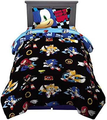 Sonic the Hedgehog Anime Kids Super Soft Comforter and Sheet Set, 4 Piece Twin Size by Franco by Franco