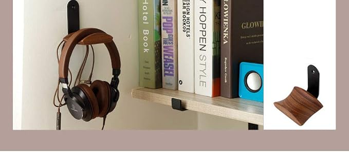 KiaoTime Headphone Hanger Headset Stand Hook Walnut Wood Headphone Holder Rack Hook Desk Tabletop Wall Mount Tape Under-Desk Headphone Hanger Holder, Universal Fit (Wall Mount) - Image 2