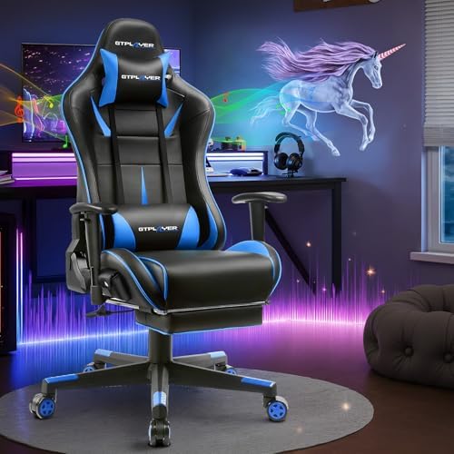GTPLAYER Gaming Chair with Speakers, Video Game Chairs with Footrest for Adults, Ergonomic Computer PC Gamer Reclining Chair(Blue) - Image 2