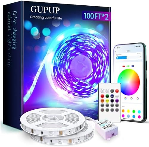 GUPUP 200 FT LED Strip Lights,Color Changing LED Lights for Bedroom,Built-in-Mic,Music Sync Tape Lighting,Phone Smart Controlled(APP+Remote+Mic) by GUPUP