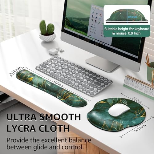 KTRIO Keyboard Wrist Rest & Mouse Pad with Wrist Rest, Green Leaves | Memory Foam Wrist Support, Ergonomic Design, Non-Slip Base, Office and Home Use - Image 5