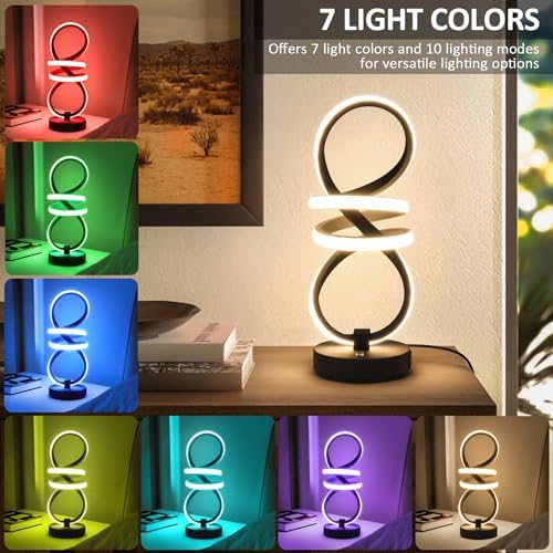 Modern LED Table Lamp, Spiral RGB Table Lamp, Touch Dimmable LED Nightstand Lamp with USB/Type C, 7 Colors & 10 Light Modes Bedside Lamp for Bedroom, Living Room, Cool Lamps for Ideal Gift(2 PACK) - Image 3