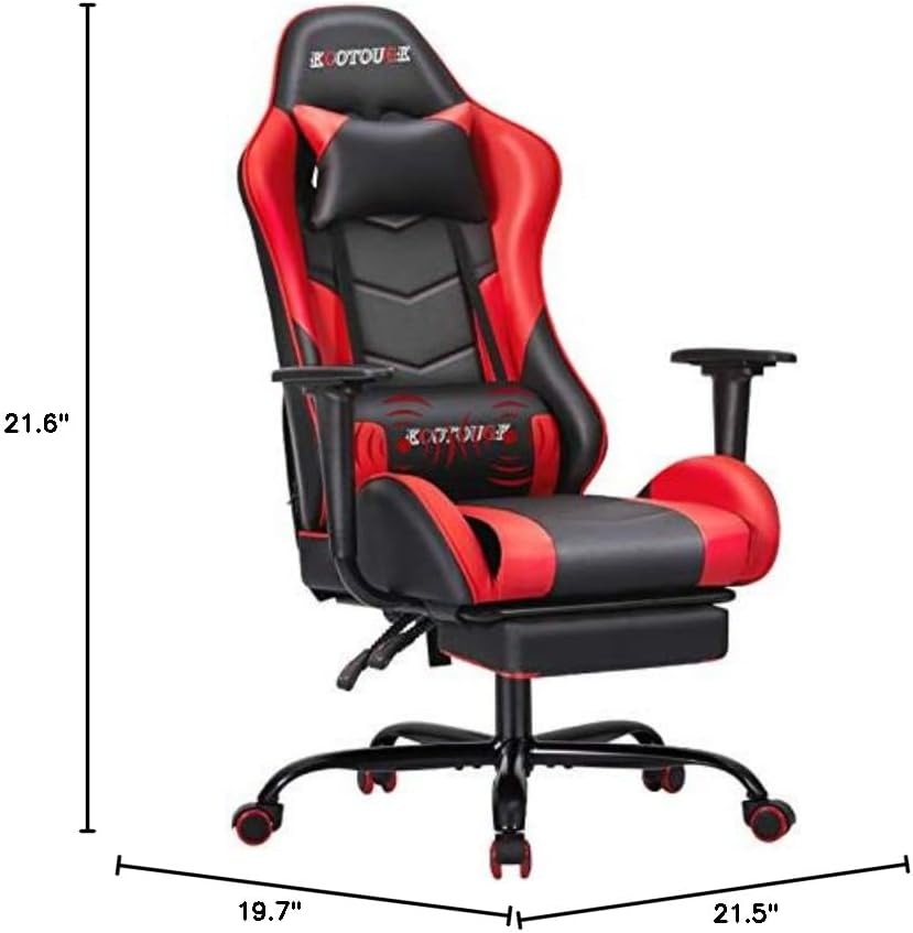 ECOTOUGE Red Ergonomic PC Massage Gaming Chair with Footrest | Reclining Racing PU Leather, Swivel Rocker, Headrest, Lumbar Pillow, Office Desk Chair, Adjustable Height, Sturdy Base - Image 3