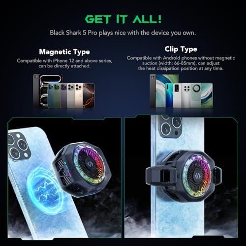 Black Shark Magnetic Phone Cooler 5 Pro - 18 Addressable RGB LEDs, Detachable Grip, APP-Controlled Thermostatic Cooling Fan for iPhone MagSafe/Android/iPad -Gaming/Streaming/Photography - Image 4