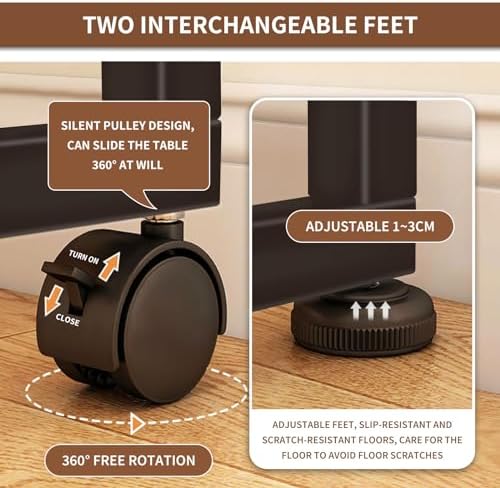 Mobile Foldable Computer Desk with Lockable Wheels & Fixed Foot Pads,Space Saving Folding Writing Gaming Table with Storage Shelf,Laptop Desk for Bedroom Small Apartment Office - Image 3