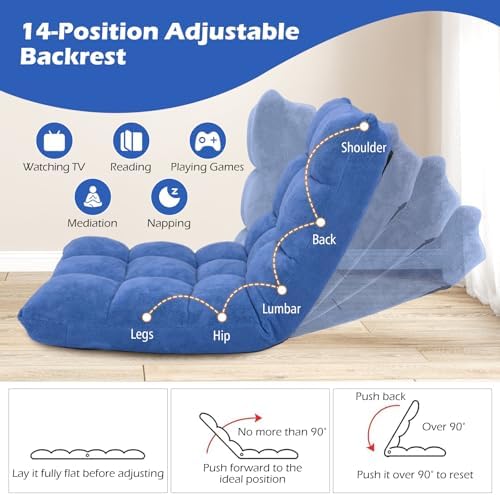 COSTWAY Floor Chair, Video Gaming Chairs with Back Support (Blue) - Image 5