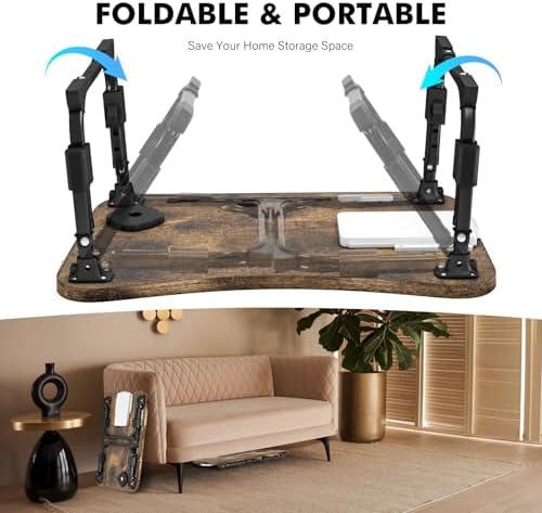 Lap Desk for Bed Adjustable Height, Foldable Bed Table with Storage Drawer, Tablet Slot & Cup Holder, Portable Laptop Stand for Bed & Sofa, Bed Desk for Adults & Kids, Carbonized - Image 7