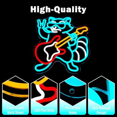 Raccoon Playing Guitar Neon Sign Dimmable Rock & Roll Raccoon Neon Lights Live Music Led Sign USB Guitar Led Light Raccoons Neon Wall Decor for Bedroom Bar - Image 6