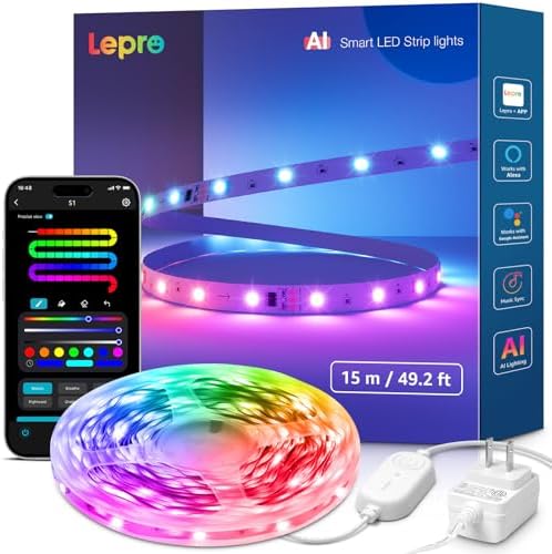 Lepro S1 AI Smart LED Strip Lights with IC 50FT 2.4G WiFi Bluetooth by Lepro
