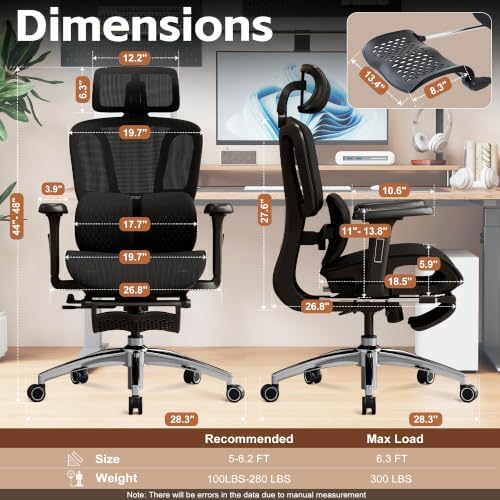 Vonesse Ergonomic Office Chair with Footrest, Desk Chairs with Adjustable 3D Headrest and Armrests, Computer Gaming Chair with Dynamic Lumbar Support & Adjustable Depth Breathable Mesh Seat (Black) - Image 2