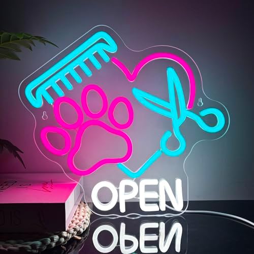 Mutank Pet Shop Open Neon Sign, Paw Neon Light USB Powered LED Dimmable Scissors Sign, for Pet Shop Business Sign Pet Spa Pet Salon Animal Clinic Decor Pet Grooming and Welcome Sign(13.3 * 12.2 In) by Unknown