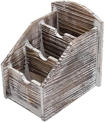 3 Slot Rustic Wooden Remote Control Frame Media Organizer, Office Supply Storage Rack,Pen storage box (Torched Wood) - Image 4