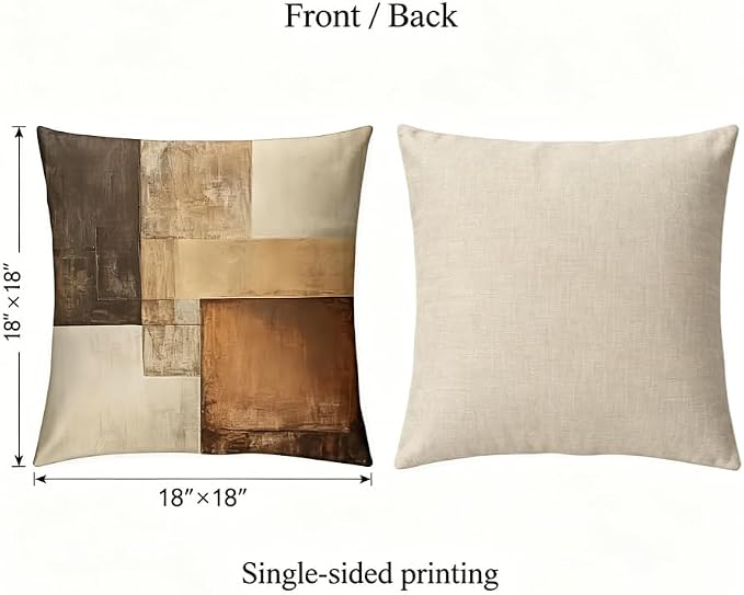 Decorative Throw Pillow Covers, Modern Abstract Brown Geometric Pattern, Set of 2，18x18 Pillows Linen Pillowcase，Modern Decorative Square Pillowcases for Sofa Couch Bedroom Living Room Car - Image 3