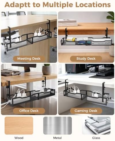 Cable Management Under Desk 25'' Metal Cord Organizer, Black - Image 4
