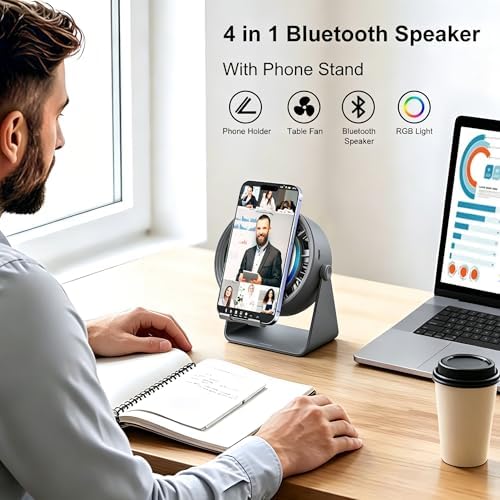 Bluetooth Speaker Desk Fan with Phone Stand & RGB Light - Image 2