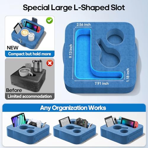 Couch Cup Holder Pillow, Sofa and Bed Organizer Caddy for iPad, Kindle, Switch, Game Controller, Remotes, Phones, Small-Sized Cup & Drink Holder for Couch, Bed, Desk, Car, Desk, Beach, Blue - Image 3