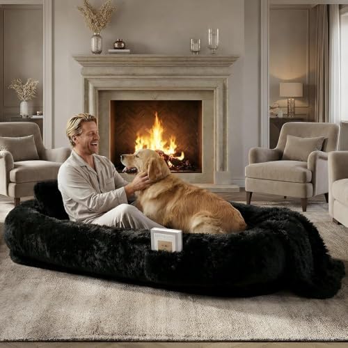 Human Dog Bed, Oversized Plush Lounger Bed with Plump Pillow and Blanket by FollowUs