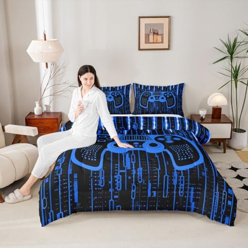 Feelyou Kids Boys Blue Gamer Comforter Queen Size for Girls, 3D Gaming Duvet Set Gamer Microfiber Bed Set Room Decor Quilt Set Bedding Collection - Image 5