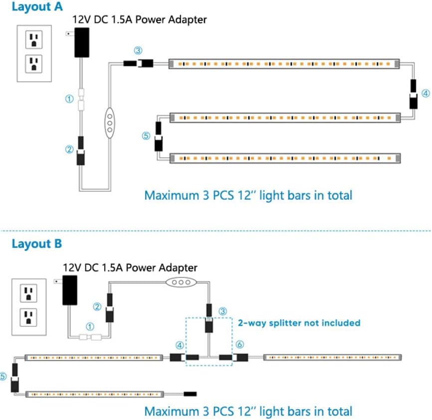 Litever Under Cabinet Lights Plug in, 3 pcs 12 Inches LED Light Strip Bars. Super Bright Dimmable Linkable for Kitchen Under Cabinets Shelf Work Space Desk Closet Lighting. Daylight 5000K - Image 6