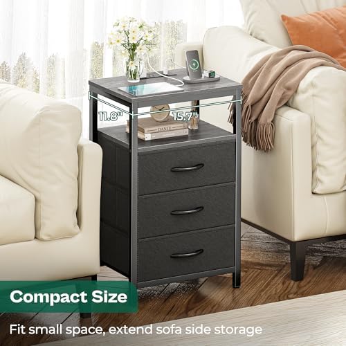 Huuger Nightstand with Charging Station, 27.6 Inch Bedside Table,Side Table - Image 5