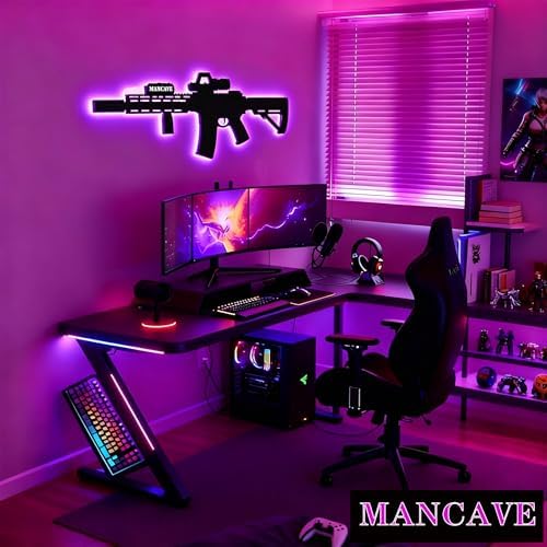 Gun Pistol Wall Light Man Cave Neon Sign 3D LED Silhouette Lamp 16 Colors Dimmable NightLight Christmas Birthday Valentine Gift for Men Boy Bedroom Game Room Bar Decor - Image 3