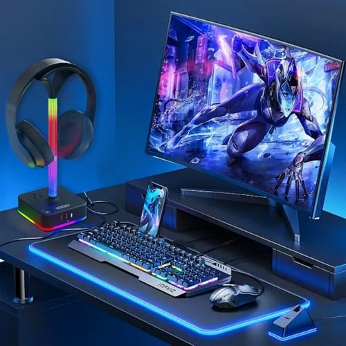 cozoo RGB Headphone Stand with Charger 3 USB Ports and 2 AC Outlets,2 USB-A 1 Type C,Desk Gaming Headset Holder with 9 Light Modes,PC Gaming Desk Accessories,Gamer Gifts,RGB Gaming Stuff Headset Stand - Image 7