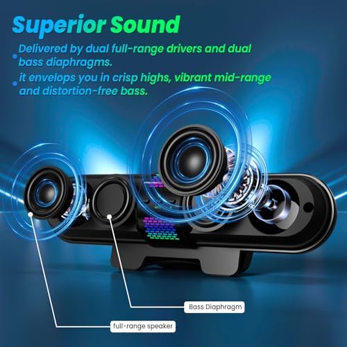 BESTISAN Computer Speaker, Bluetooth 5.3/Wired USB A/C Connection, 6 RGB Light Modes, Gaming Soundbar for PC/Laptop/Desktop, USB A/C Adapter, Easily Clamps to Monitor, Convenient Button Controls - Image 3