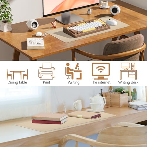 Beige Leather Desk Pad Large Mouse Pad, 23.6"x13.8" - Image 6