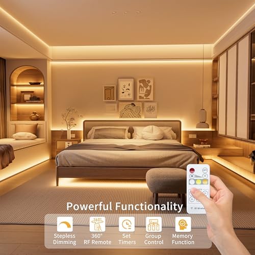 PAUTIX 5V USB CCT Tunable COB LED Strip Lights 6.56ft/2m,1280LEDs 1200lm 2700K-6500K Dimmable CRI85+ with RF Remote TV Backlight,Flexible Under Cabinet Tape Light for Bedroom,Kitchen,Home DIY Lighting - Image 3