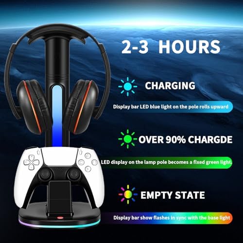 PS5 Controller Charging Dock with RGB Headphone Stand - Image 3