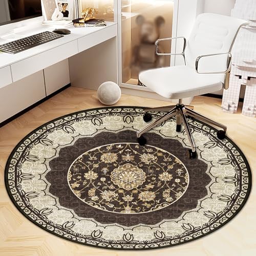 Office Chair Mat for Hardwood Floor, Vintage Computer Gaming Rolling Low Pile Carpet Floor Chair Mat, Anti-Slip Backing Round Desk Rug Floor Mat for Home by Heavyoff