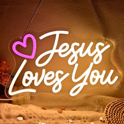 SYLHOME Heart Jesus Loves You Led Neon Light Sign Bedroom Church Wall Decor - Image 6