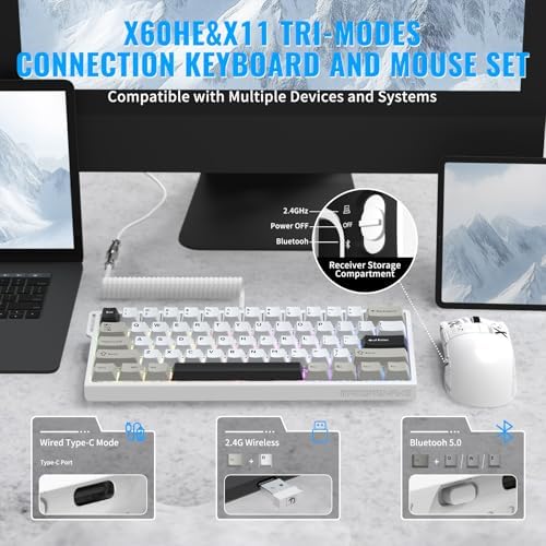 ATTACK SHARK X11&X60HE Mechanical Wireless Gaming Combo,Rapid Trigger Magnetic Switches 8K Keyboard,59g Ultra-Light Mouse with Charging Dock, 22K DPI,PAW3311,RGB Backlit 3-Mode with Coiled Cable-White - Image 5